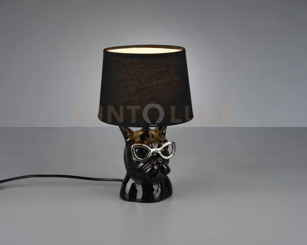 Dosy lampada tavolo ceramica nera bulldog con occhiali h. 29cm 1 lu...