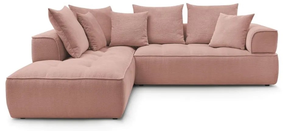 Divano angolare rosa (penisola a sinistra/a L) con rivestimento in ciniglia Whesley – Bobochic Paris