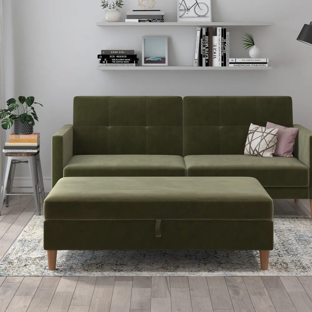 Poggiapiedi in velluto verde Lilly - Støraa