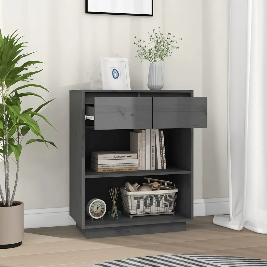 Mobile consolle grigio 60x34x75 cm in legno massello di pino