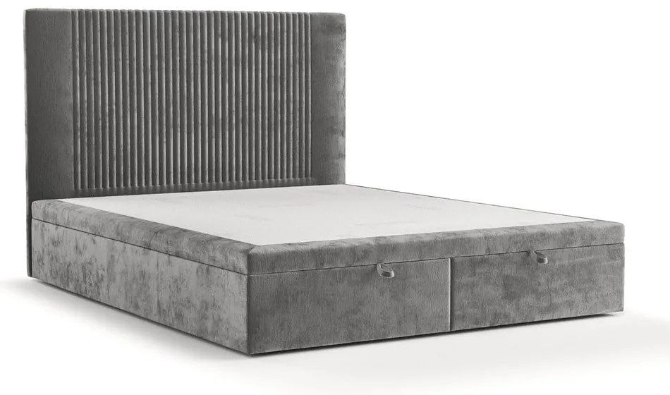 Letto matrimoniale imbottito grigio con spazio contenitivo 160x200 cm Mavel - Maison de Rêve