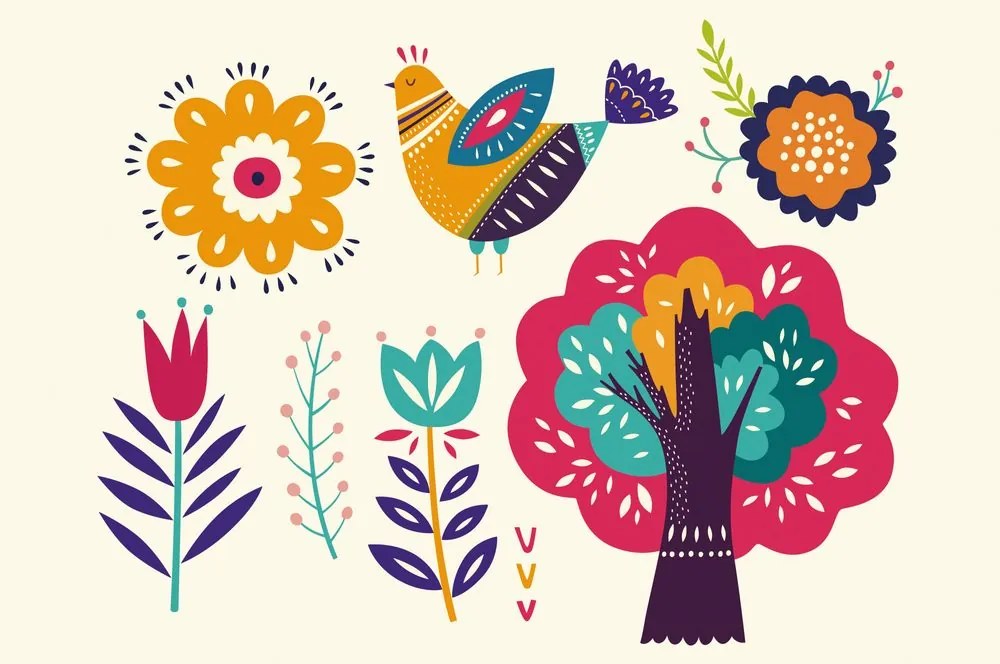 Carta da parati – Natura con tocco folcloristico