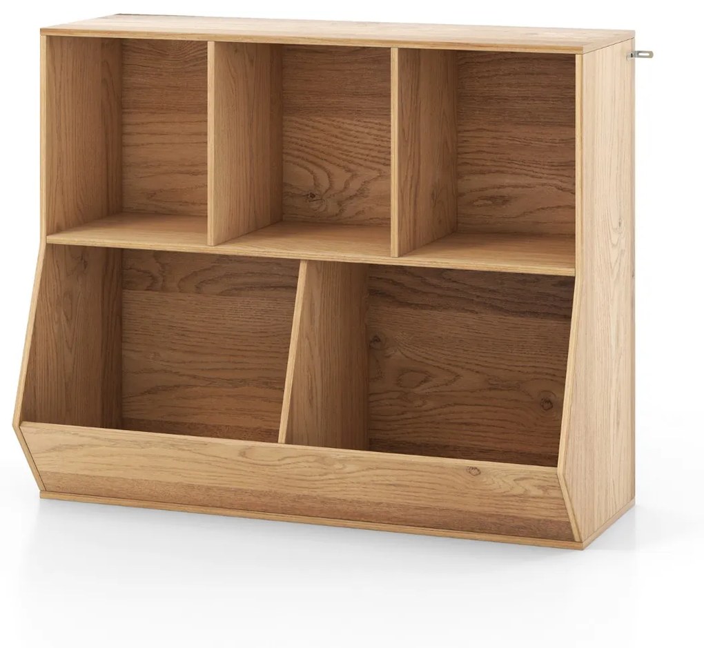 Costway Libreria per bambini con 5 scomparti, Mobile porta giochi con kit antiribaltamento Naturale