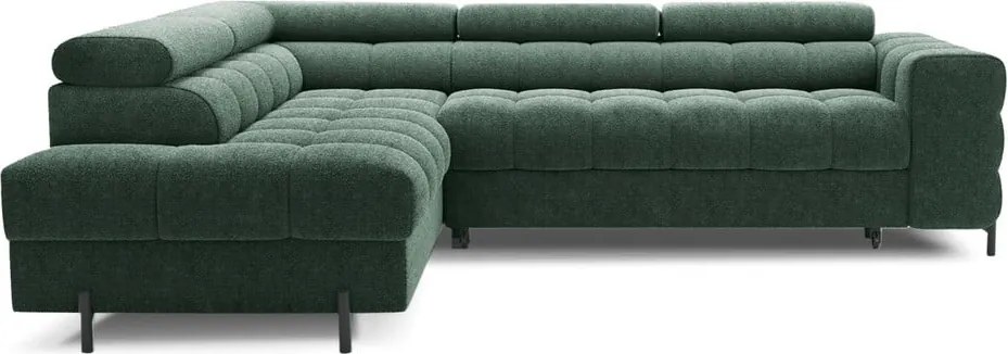 Divano angolare verde allungabile/con contenitore (con penisola a sinistra/a L) con rivestimento in bouclé Ferucce – ELTAP