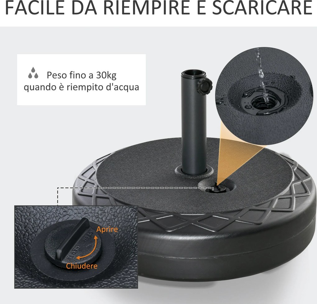 Base per Ombrellone da Giardino Ø55 cm 30 Kg in Plastica Nero...