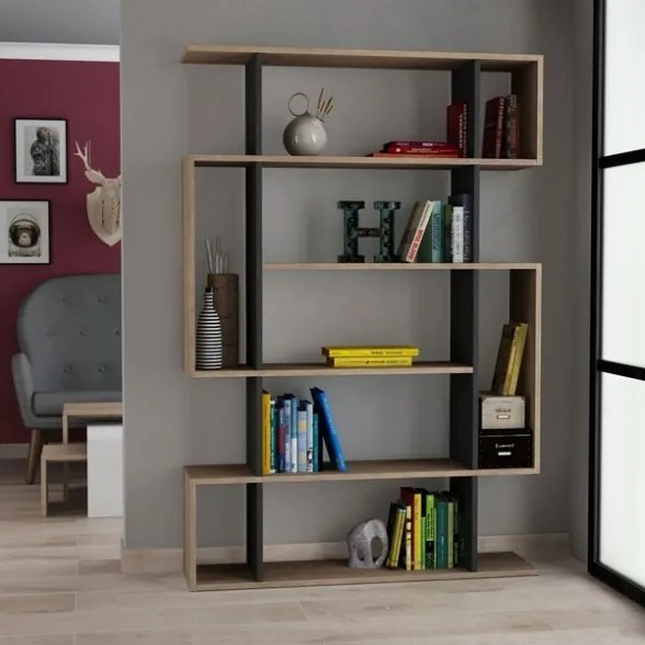 Libreria A Parete 110x25x161H Design Moderno Salvaspazio Effetto Legno Rovere E Antracite Mito