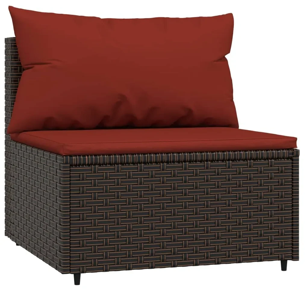 Divano centrale da giardino con cuscini in polyrattan marrone