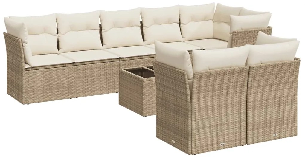 Set divano da giardino 9 pz con cuscini beige in polyrattan