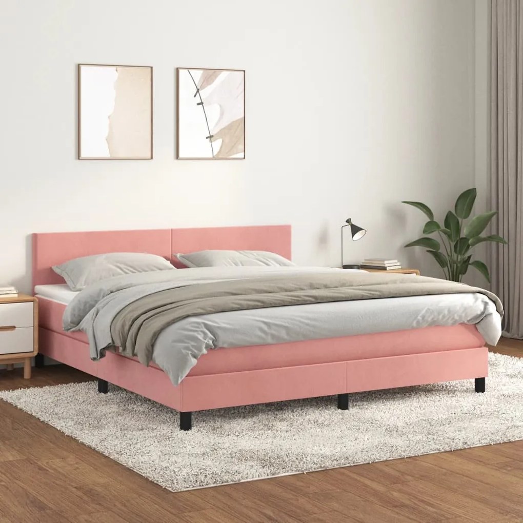 Giroletto A Molle Con Materasso Rosa 160x200 Cm İn Velluto /