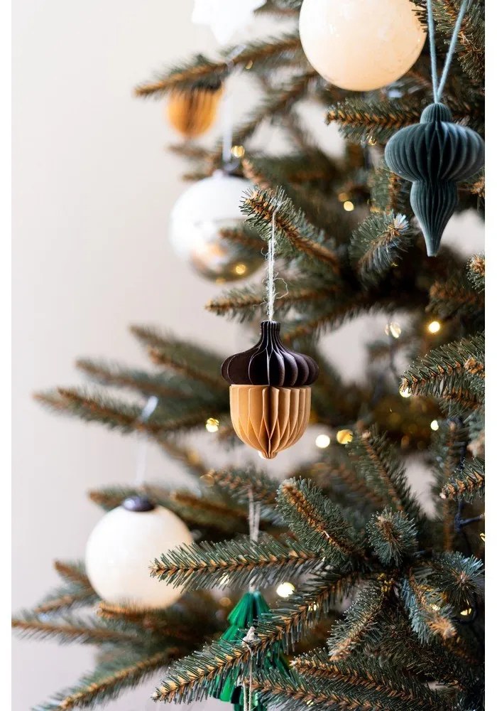 Decorazione per albero di natale in carta fatta a mano 10 cm Honeycomb Acorn – Sass &amp; Belle