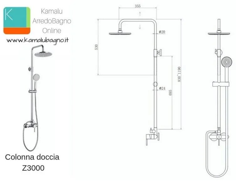 Kamalu - colonna doccia colore nero in acciaio inox | kam-arte nero