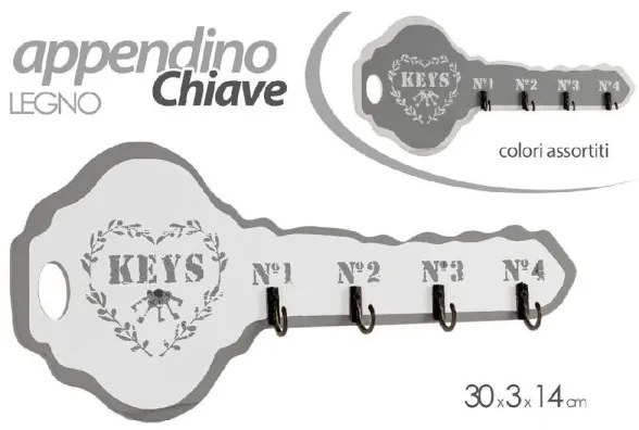 Trade Shop - Appendino Portachiavi Legno Da Parete 30x3x14cm Decoro Chiave Shabby Chic 765902