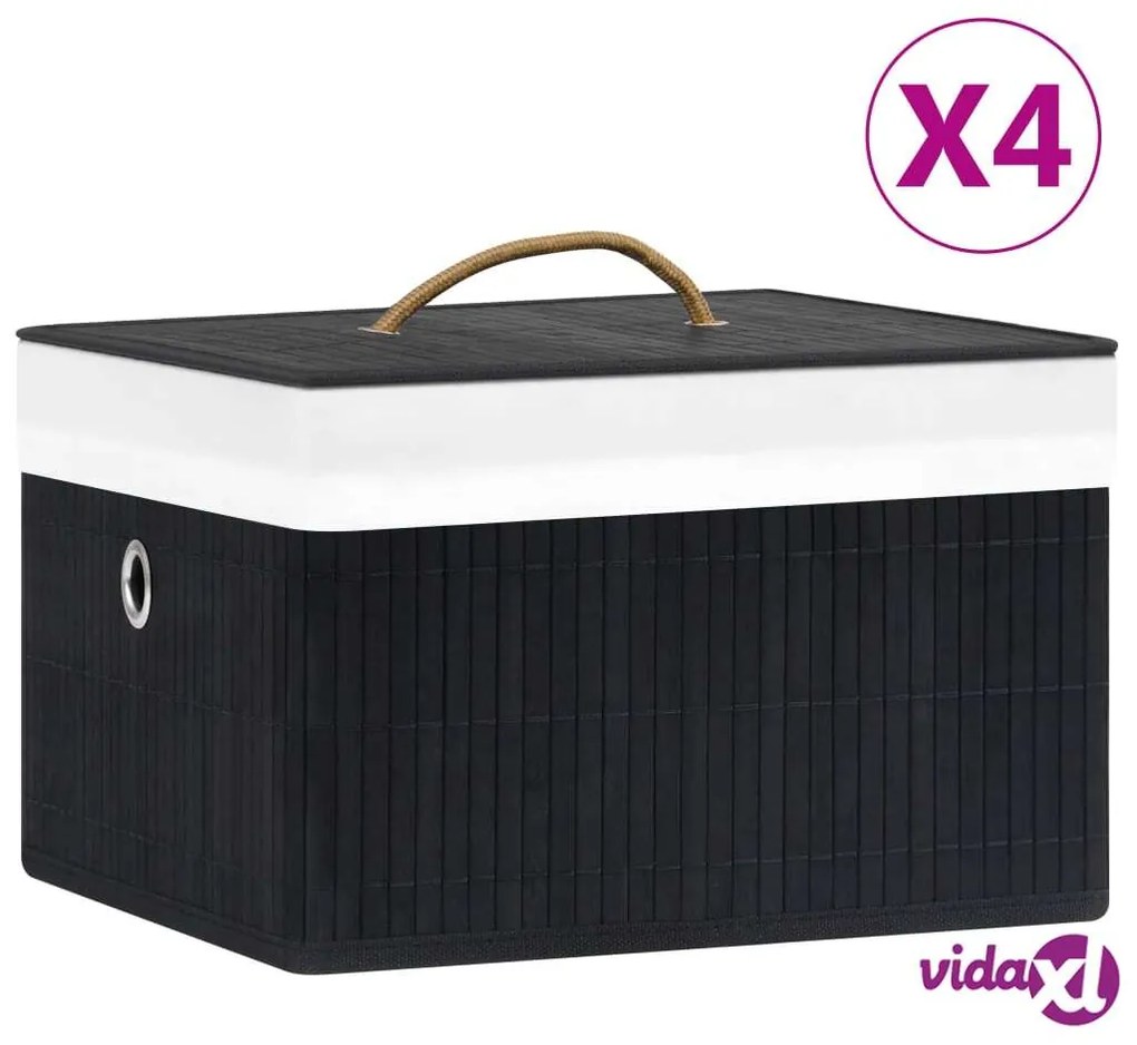 vidaXL Scatole Portaoggetti 4 pz in Bambù Nere