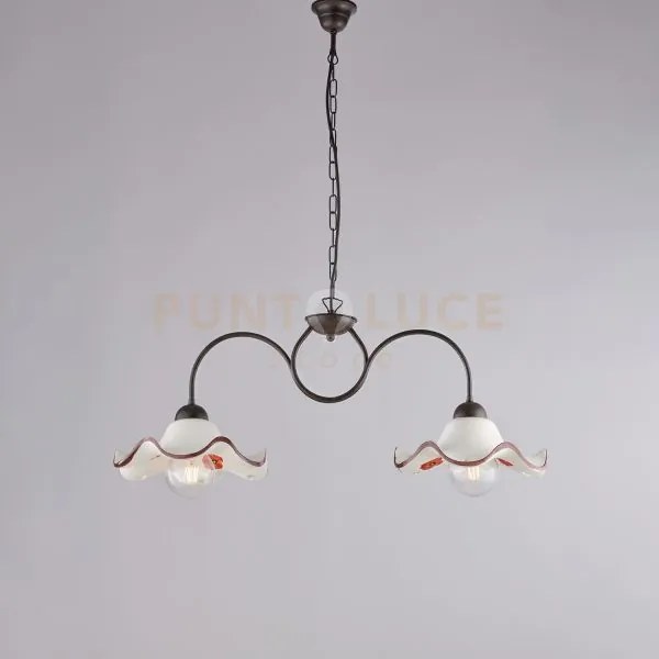 Lampadario in ferro laccato nero e decorazione ruggine con diffusor...