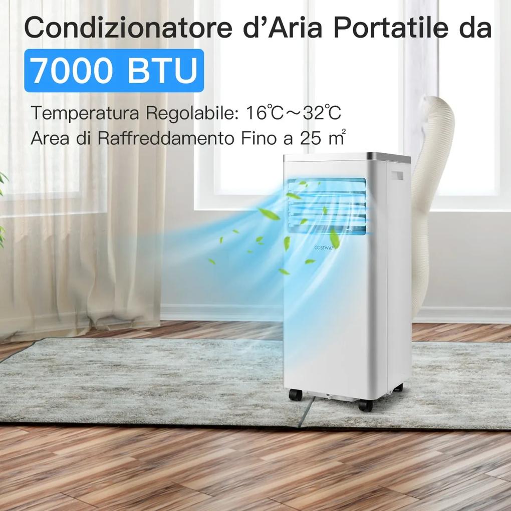 Costway Aria condizionata portatile 7000 BTU con 4 modalità e 2 velocità, Condizionatore con telecomando e timer Bianco