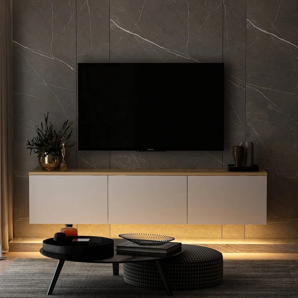 Mobile TV bianco-naturale effetto rovere 160x35x32 cm Neon - Kalune Design