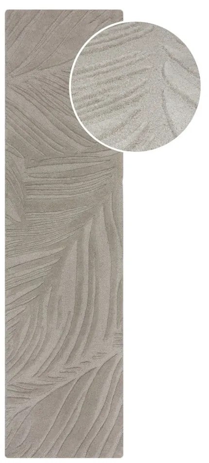 Tappeto in lana grigio chiaro 60x230 cm Lino Leaf - Flair Rugs