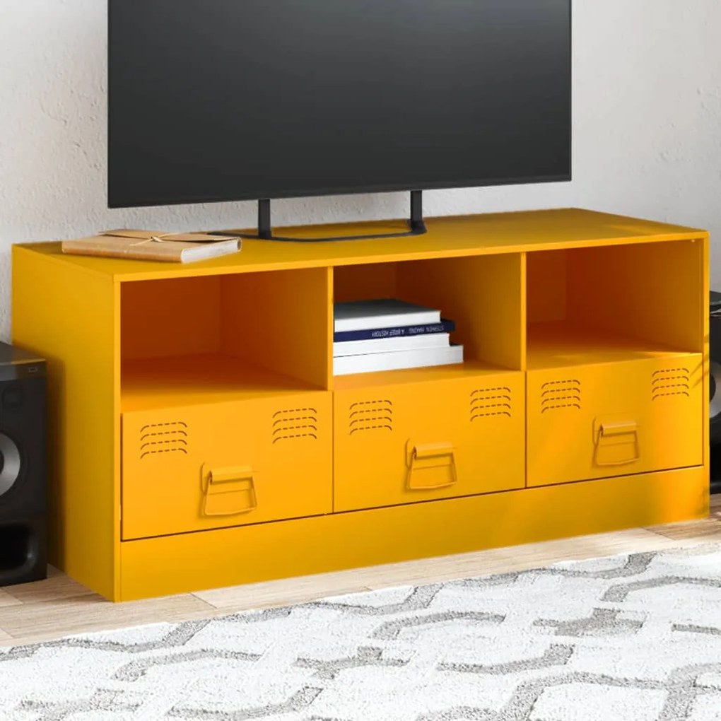 Mobile porta tv giallo senape 99x39x44 cm in acciaio