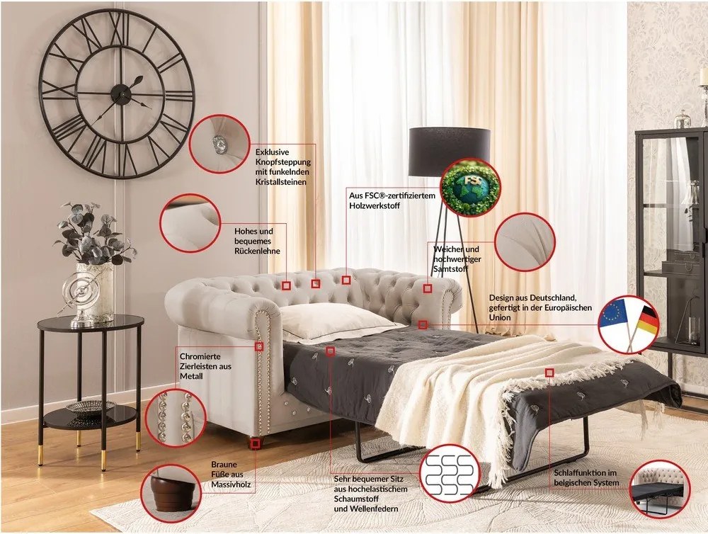 Divano beige allungabile con rivestimento in velluto 148 cm York Blik – Ropez