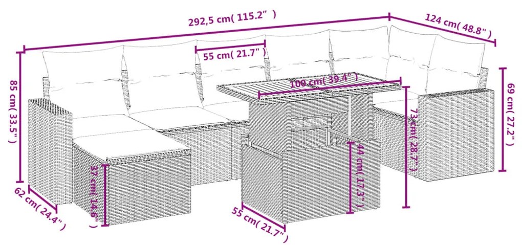 Set divano da giardino 8 pz con cuscini grigio in polyrattan