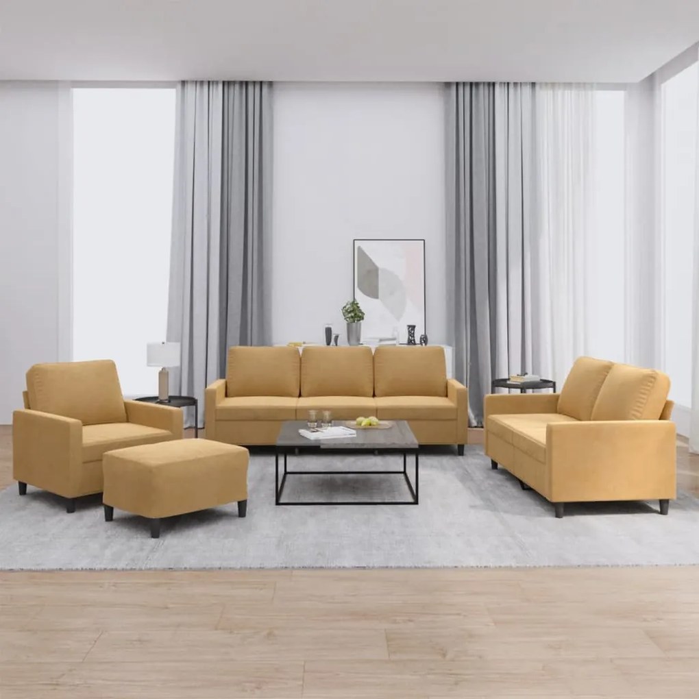 Set Di Divani 4 Pz Con Cuscini Marrone İn Velluto /