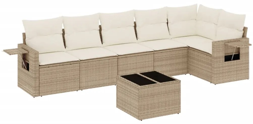 Set divani da giardino 7 pz con cuscini beige in polyrattan