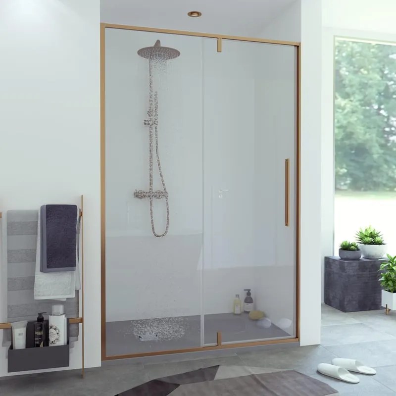 Porta doccia battente Fit L 100 x H 200cm, Sp. 8 mm in vetro vetro senza finitura / trasparente profilo dorato