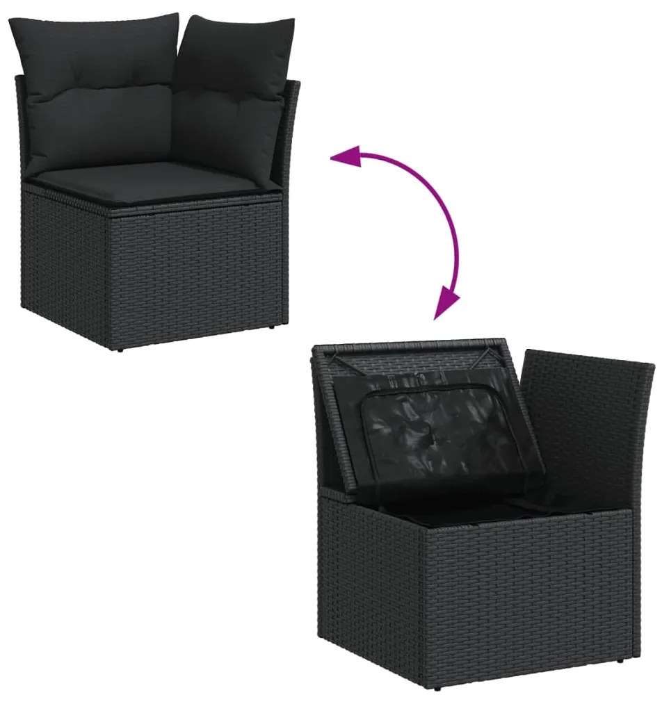 Set Divani da Giardino 5 pz con Cuscini in Polyrattan Nero