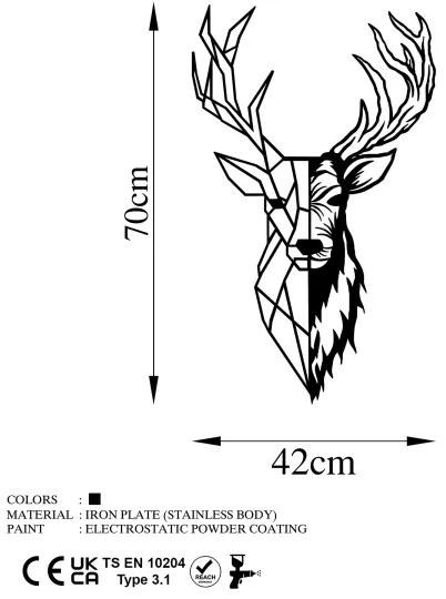 Decorazione da muro 42x70 cm cervo metallo