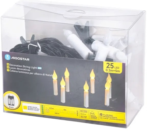 Aigostar - Catena luminosa natalizia LED 25xLED/3xAA 5m, bianco caldo