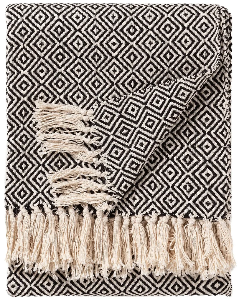 benuta Nest Plaid in cotone Jasmin Nero 125x150 cm - Tappeto design moderno  soggiorno