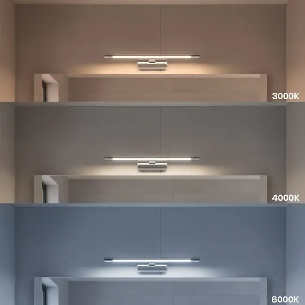 Illuminazione a specchio da bagno LED KLIMT, 8W, 230V, 3000/4000/6000K, 40 cm, IP44, cromo lucido