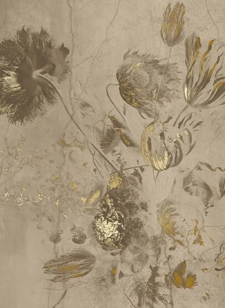 KEK Amsterdam Carta da parati panoramica Fresco Flowers Uyterlinde - Beige 195 cm