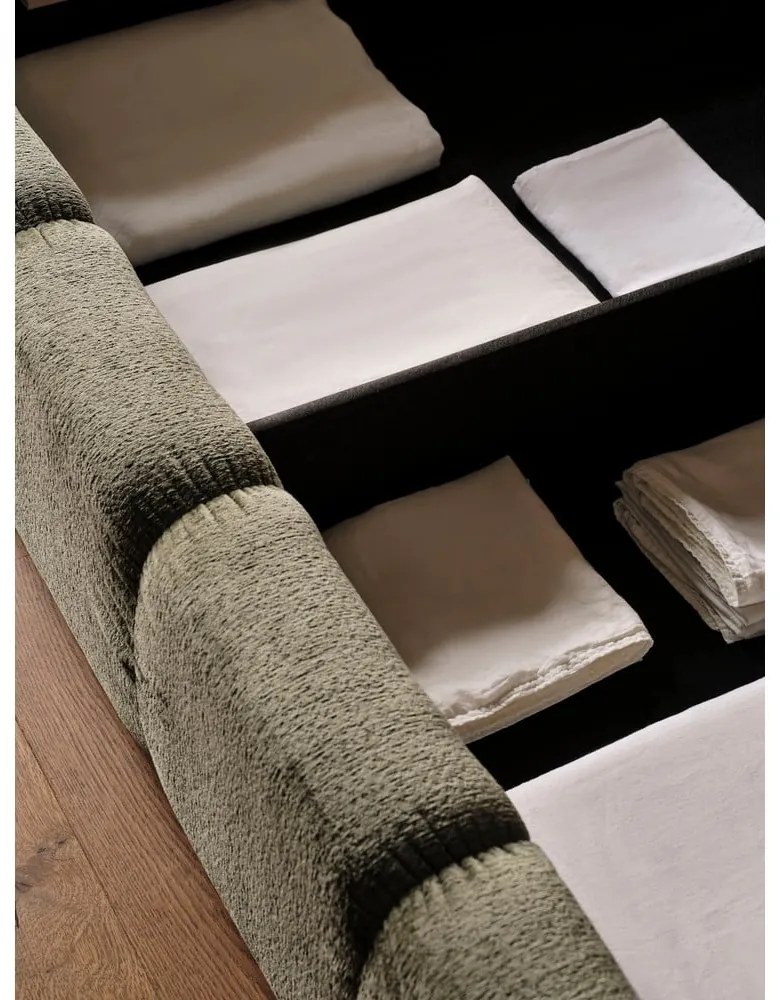 Letto matrimoniale imbottito verde con spazio contenitivo e rete 160x200 cm Lupine - Micadoni Home