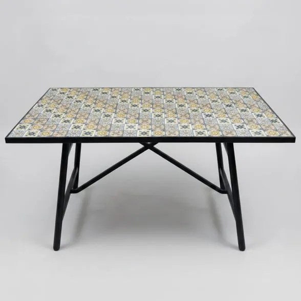 Set Tavolo E Sedie Da Esterno 100x200 Cm In Ferro E Maioliche Amalfi