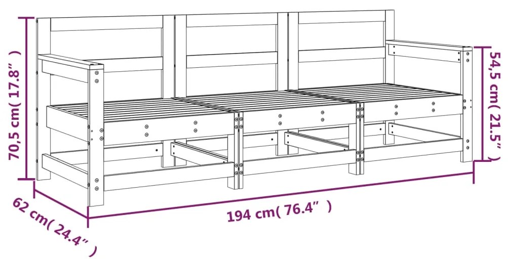 Set Salotto da Giardino 3 pz Nero in Legno Massello di Pino