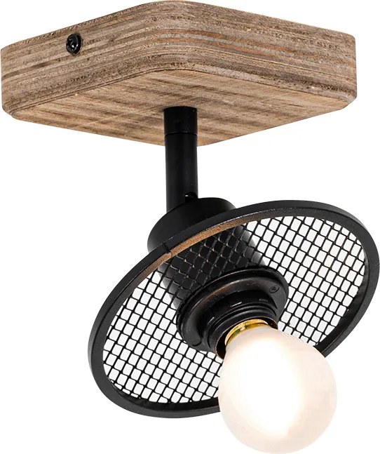 Plafoniera industriale nera con legno - Jasmijn
