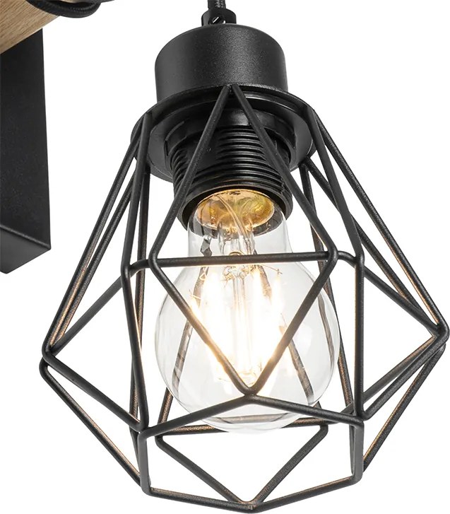 Lampada da parete smart nera con legno incl. WiFi A60 - Chon