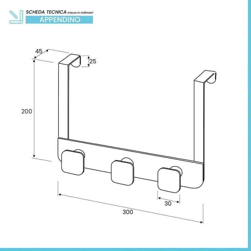 Gancio bagno triplo in acciaio e plastica verde quadrato Fiore