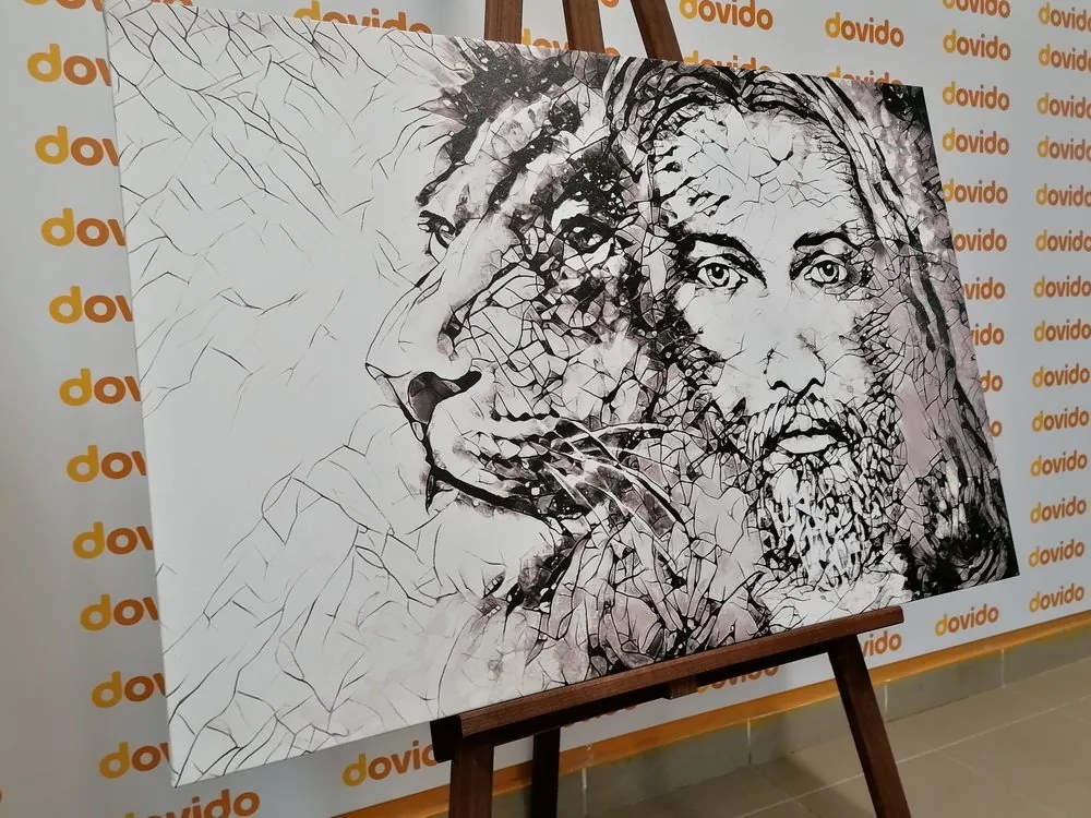 Quadro su tela – Onnipotente con leone in bianco e nero