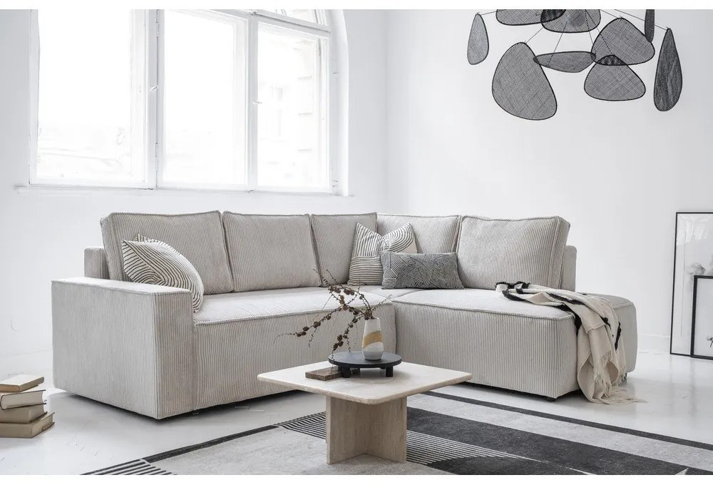 Divano letto angolare in velluto a coste bianco Brave Dave - Miuform