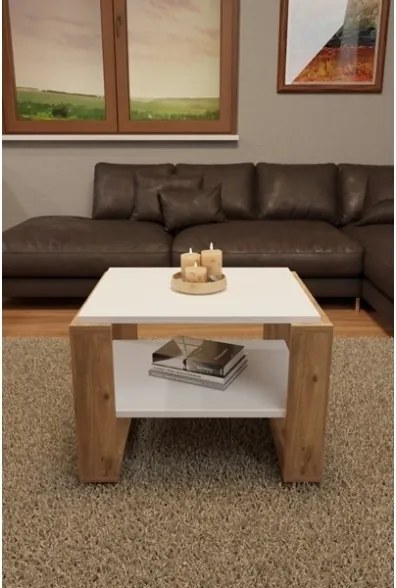 Tavolino Basso Da Salotto Stile Moderno 63x54x45 Axel Rovere E Bianco