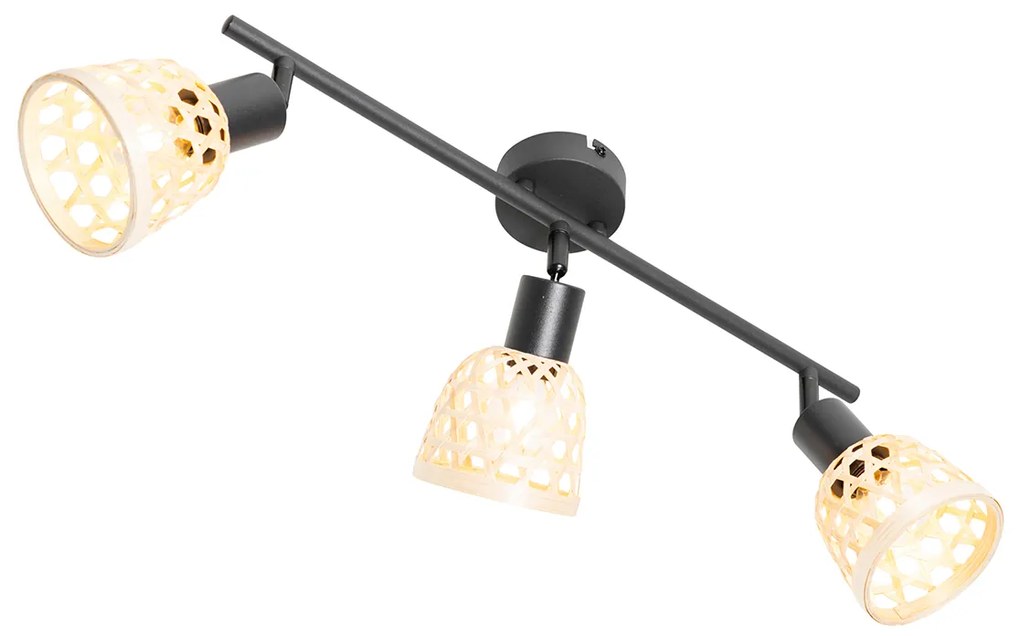 Faretto orientale nero con bambù 3 luci - Rayan