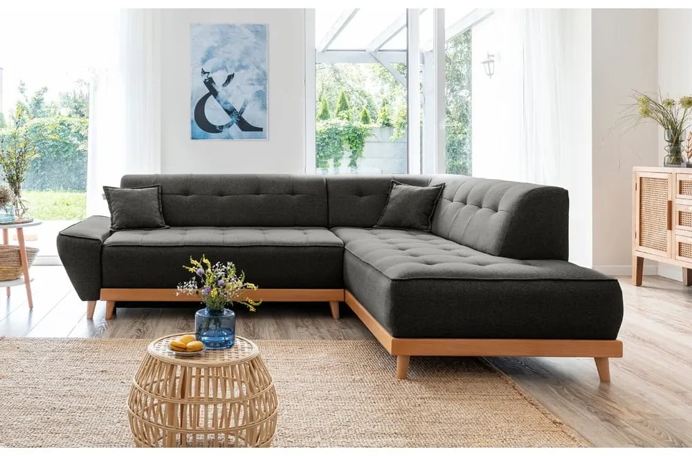 Divano letto angolare grigio scuro L, angolo destro Dazzling Daisy - Miuform