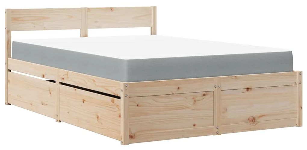 Letto con cassetti e materasso 120x200 cm legno massello pino