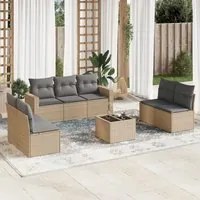 Set Divano da Giardino 8 pz con Cuscini Beige in Polyrattan 3218829