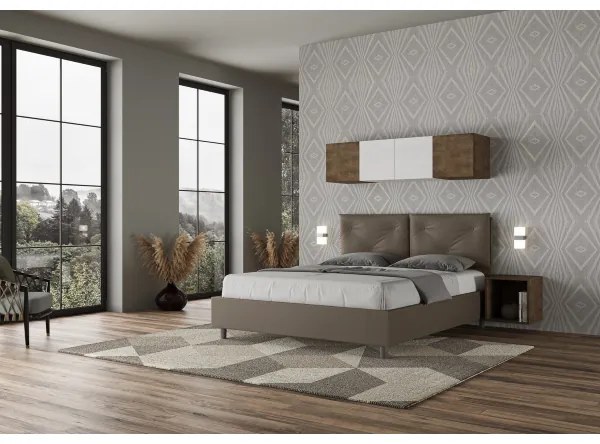 Letto matrimoniale contenitore imbottito 160x190 similpelle cappuccino Appia