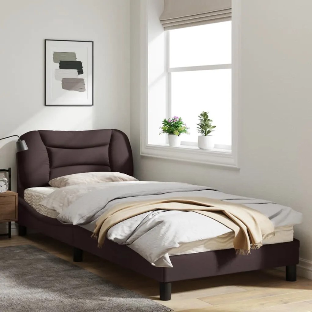 Giroletto con testiera marrone scuro 90x200 cm in tessuto