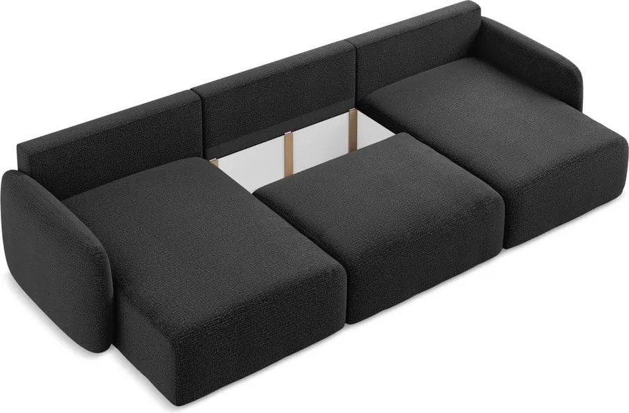 Divano angolare nero allungabile/con contenitore Kalena – Makamii
