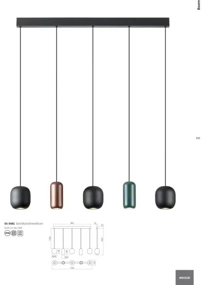 Redo 01-3481 - Lampadario a sospensione con filo BOOM 5xGU10/10W/230V nero/verde/marrone